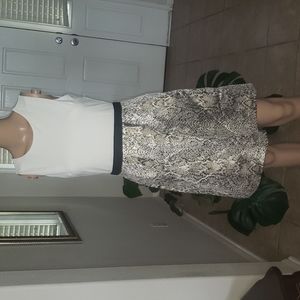 Donna Ricco s butter soft cream upper metallic snakeskin poof skirt sparkly midi